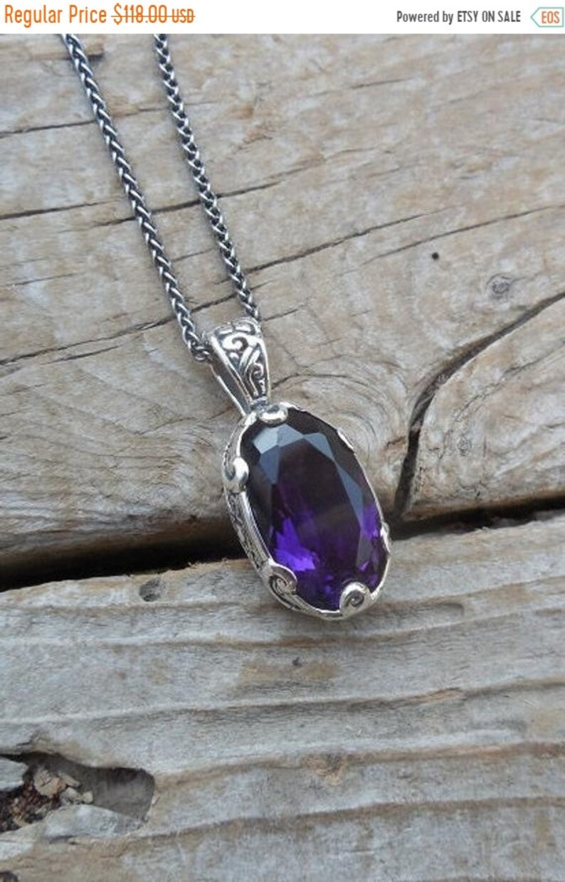 ON SALE Beautiful amethyst necklace handmade in sterling silver 925 with a deep purple amethyst stone
