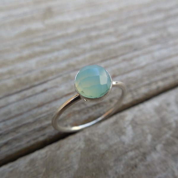 Pale blue chalcedony ring in sterling silver