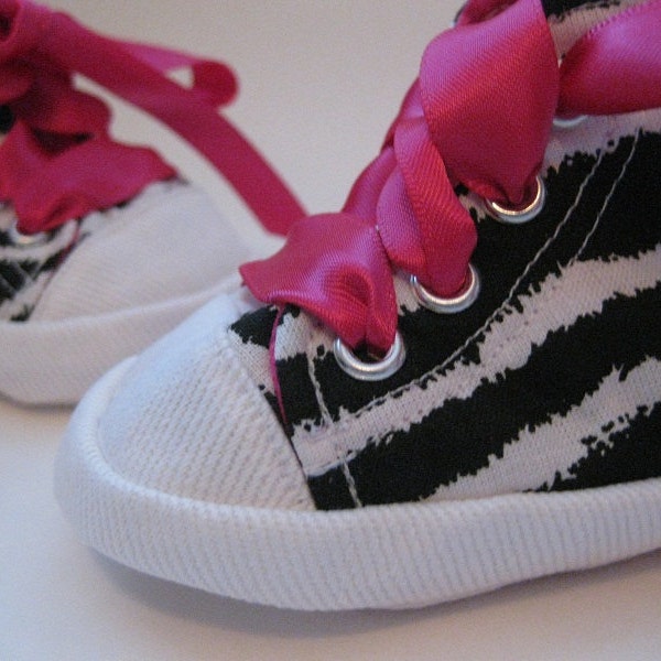 Zebra baby shoes black white zebra animal print shoes baby girl shoes girls sneakers girls high top shoes 1st birthday- Wild Child High Tops