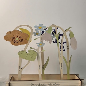 Wooden Flower, Personalized Mother Day Gift, Birth Flower Gift Set for Mother in Law, Floral Garden Decor, Birth Flower Plant Stake