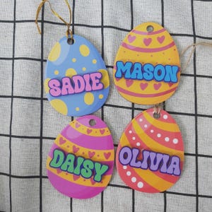 Étiquettes personnalisées de panier de Pâques de lapin, étiquette de nom de panier personnalisée, cadeau de Pâques pour des enfants, panier-cadeau de Pâques, étiquette de cadeau de printemps, 2025
