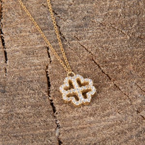 Solid Gold Diamond Clover Heart Necklace: Lucky Charm Pendant