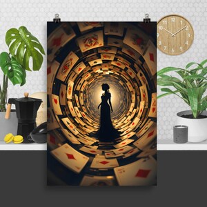 La regina degli scacchi - Stampa artistica surreale del tunnel delle carte da gioco