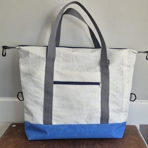 Sailcloth Weekender Tote: Upcycled Travel Bag with Canvas Base - Handmade in Dorset