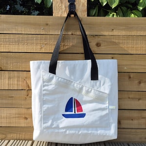 Umhängetasche - große Schultertasche aus Segeltuch in weiß