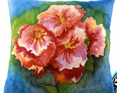 Hollyhock Flower Pillow, Country Farmhouse Decor, Silk Art Painting