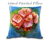 Hollyhock Pillow, Hand Painted, Country Farmhouse Decor, Silk Art Painting