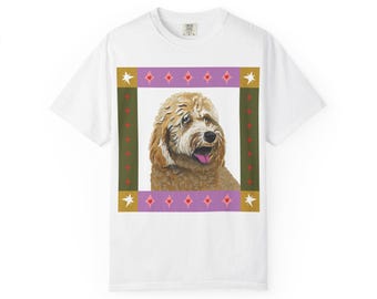 Labradoodle Portrait T-shirt | Floral Border Dog Art Tee