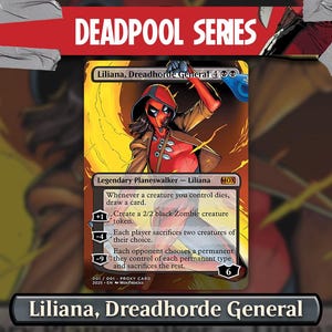 Deadpool x Liliana, général de la Horde de l'effroi | Carte de procuration personnalisée Full Art Magic the Gathering - carte de jeu personnalisée pour commandant