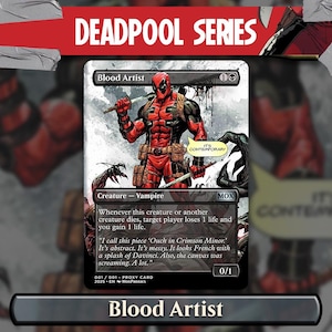 Artiste Deadpool x Blood | Carte de procuration personnalisée Full Art Magic the Gathering - carte de jeu personnalisée pour commandant