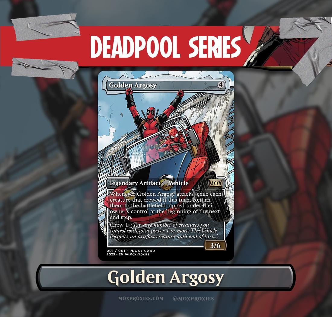 Deadpool x Golden Argosy | Personalized Proxy Full Art Magic the Gathering Card Non-foil/Foil - Custom Game Card for Commander