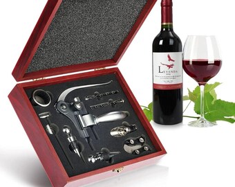 Conjunto de 5 peças em liga de zinco para abrir vinho, cortar lacre, dosar e rolha. Elegante presente de Natal para anfitriões.