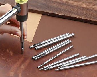6pcs Leather Craft Hollow Hole Punch Set Carbon Steel Hex Shank