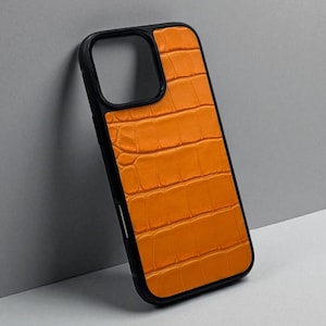 Crocodile leather iPhone case, Italian leather phone case, Shockproof designer cover, Handmade iPhone shell, Luxury phone accessory