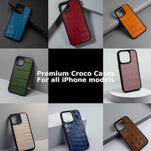 Crocodile leather iPhone case, Handmade iPhone cover, Italian leather phone case, Blue leather phone case, Elegant protective case