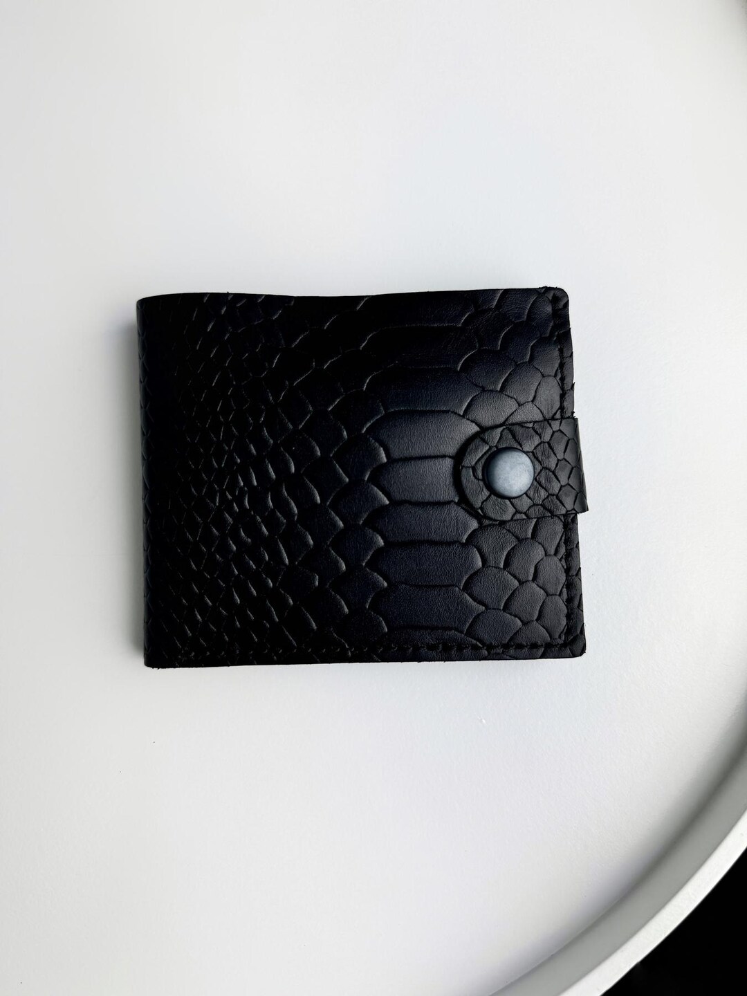 Men’s Black Python Embossed Leather Wallet – Compact Bifold With Coin ...