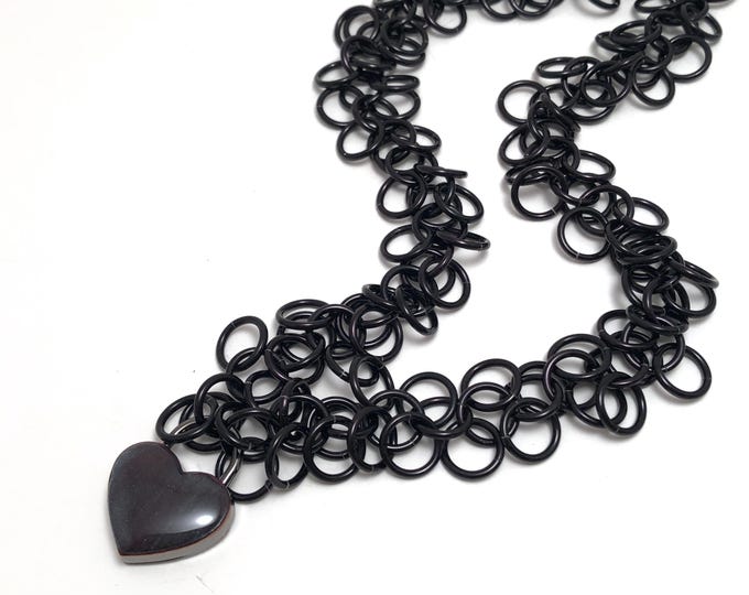 Black Submissive Day Collar Color Changing Heart Lock Chainmaille Fidget Padlock Necklace