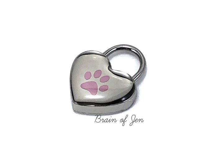 Small Silver and Pink Paw Print Heart Lock