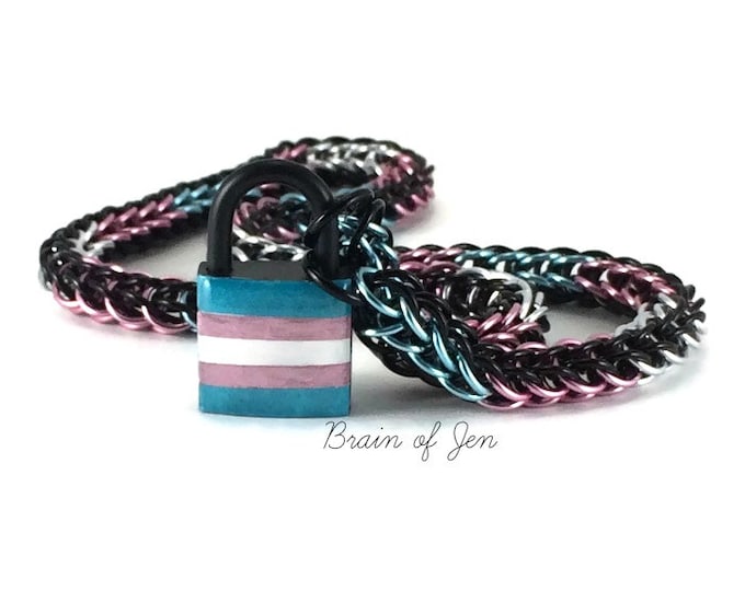 Black Trans Pride Submissive Day Collar with Trans Flag Lock