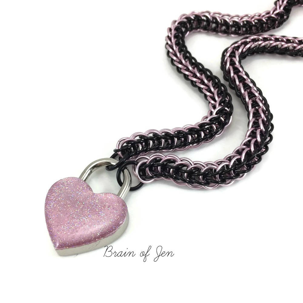 thumbnail image 2 of A Sher's Creation BDSM Day Collar - 925 Silver Plated Heart Padlock & Key Necklace - 4 Microns Pure Silver 2 of 4