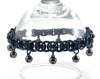 Black Stretchy Chainmaille Bell Anklet