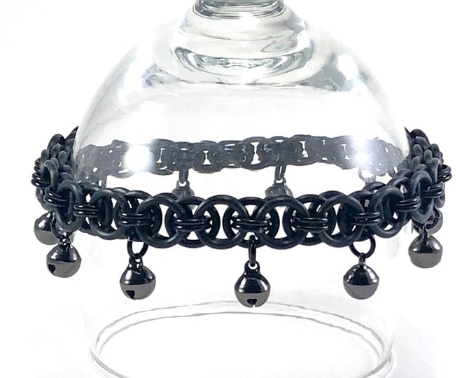 Black Stretchy Chainmaille Bell Anklet