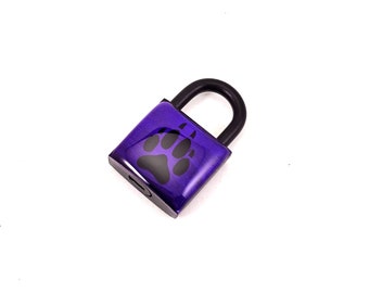 Black and Violet Purple Wolf Paw Print Padlock