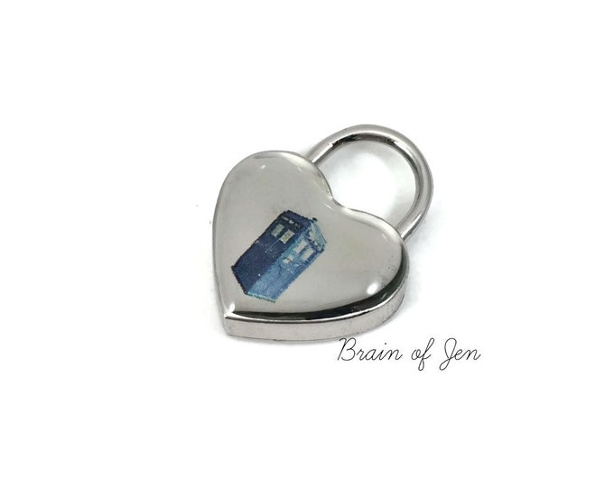 TARDIS Heart Shaped Working Padlock Doctor Who Themed Lock for Submissive Collars