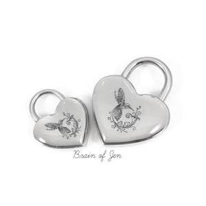 Silver Heart Padlock with Black Hummingbird You Choose Size