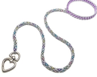Silver and Pastel Rainbow Chainmaille Leash