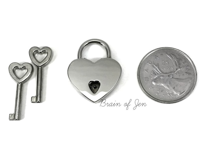 Small Heart Shaped Padlock Working Lock with Keys for Day Collar