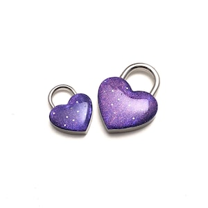 Heart Shaped Padlock Dark Purple Sparkly Day Collar Lock and Key