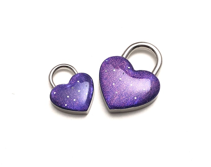 Heart Shaped Padlock Dark Purple Sparkly Day Collar Lock and Key