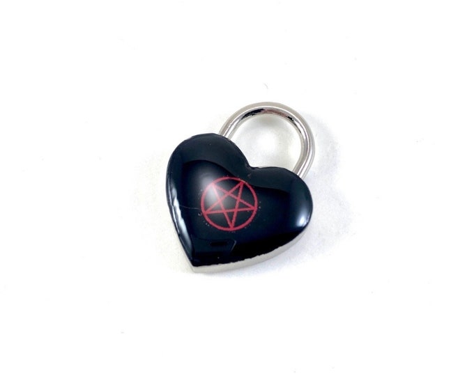 Black and Red Pentagram Heart Lock