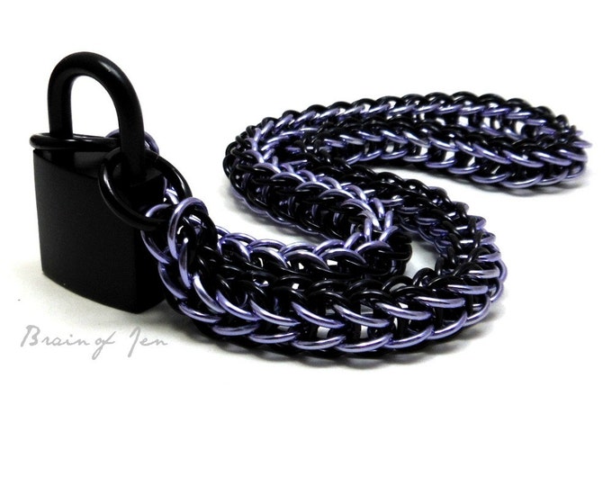 Submissive Day Collar Black and Lavender Black Padlock Choker Necklace