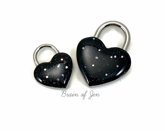 Heart Shaped Padlock Midnight Black Starry Night Day Collar Lock and Key