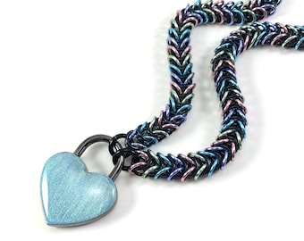 Black Pastel Rainbow BDSM Day Collar with Holographic Heart Lock