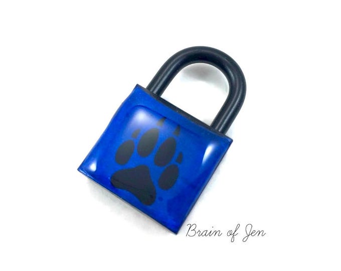 Black and Cobalt Blue Wolf Paw Print Padlock