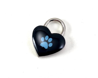 Heart Padlock with Baby Blue Paw Print on Black