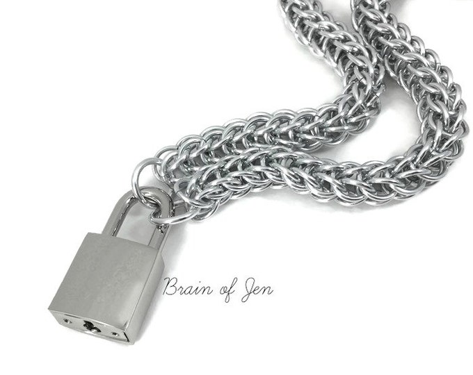 Unisex BDSM Slave Collar Silver Submissive Collar with Working Padlock
