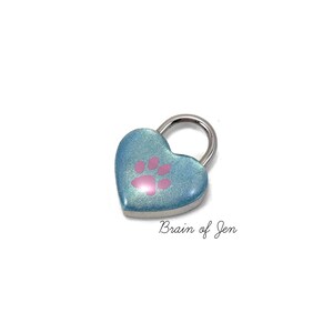 Small Baby Blue and Pink Paw Print Heart Lock