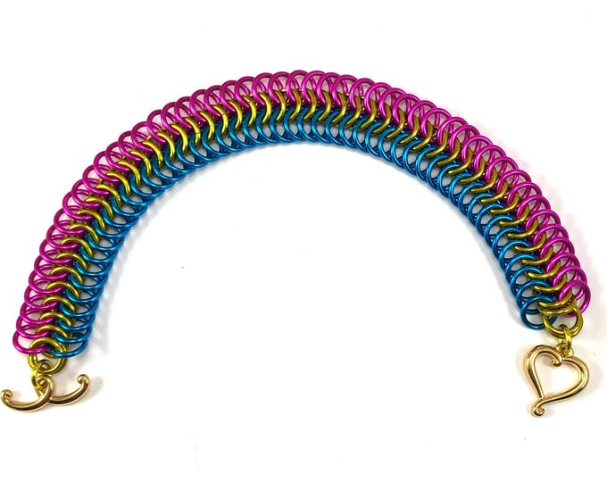 Pansexual Pride Flag Chainmaille Cuff Bracelet