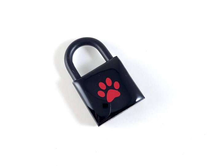 Black Padlock with Red Paw Print