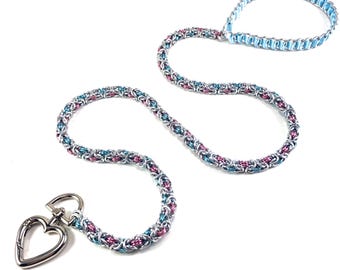 Silver, Pink and Baby Blue Chainmaille Leash
