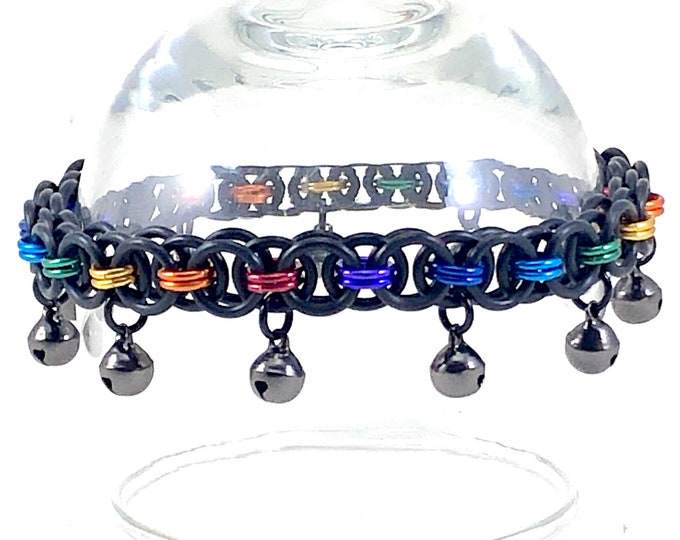 Black and Rainbow Chainmaille Bell Anklet