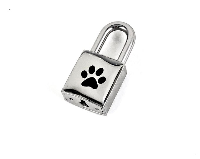 Small Silver and Black Paw Print Working Padlock