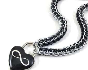 Eternity Collar Polyamory Day Collar Black & Silver Infinity Symbol Heart Lock