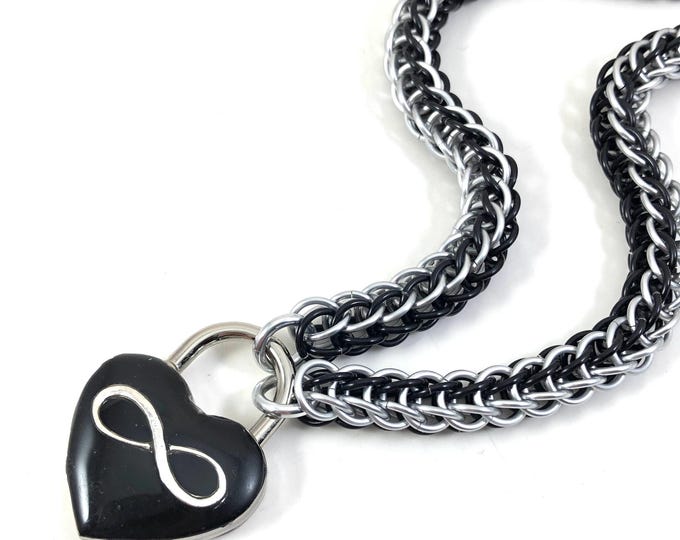 Eternity Collar Polyamory Day Collar Black & Silver Infinity Symbol Heart Lock