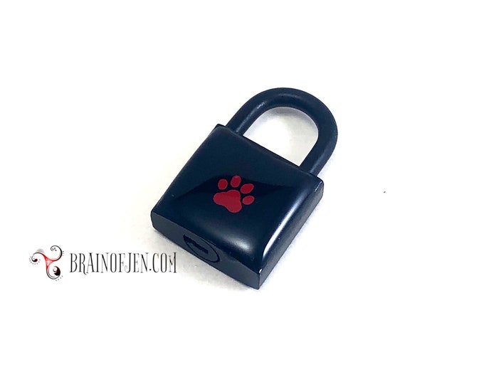 Black Padlock with Red Paw Print