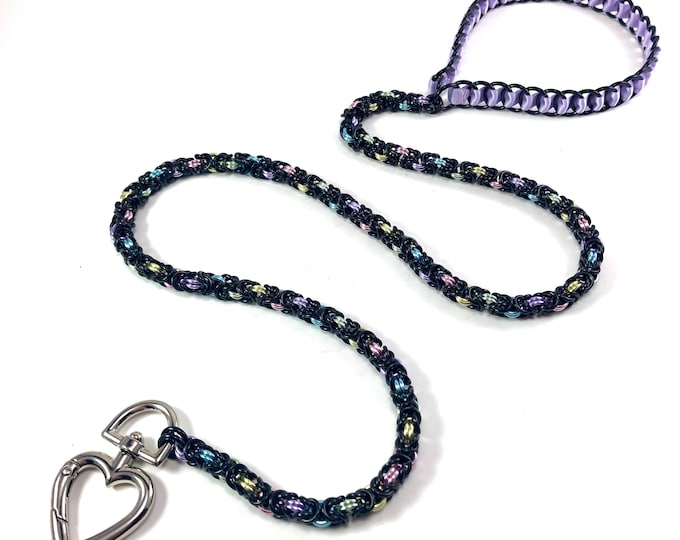 Black and Pastel Rainbow Chainmaille Leash